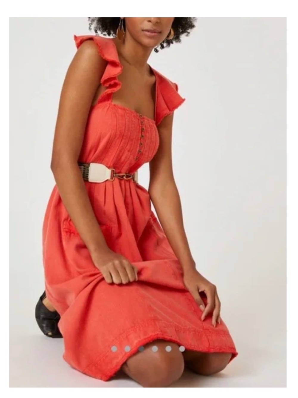 Anthropologie Pilcro Flutter Sleeve Coral Midi Dress